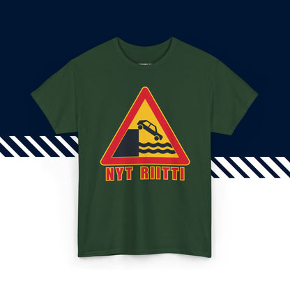 Tummanvihreä puuvillainen t-paita, hauskat printtipaidat, Nyt riitti -tekstipainatus, unisex-malli.