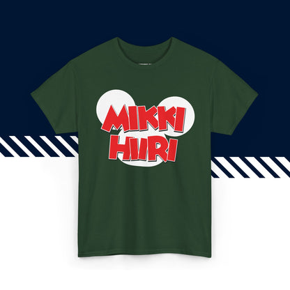 Tummanvihreä puuvillainen t-paita, hauskat teksti paidat, Mikki Hiiri -teksti ja kuvio, unisex-malli.