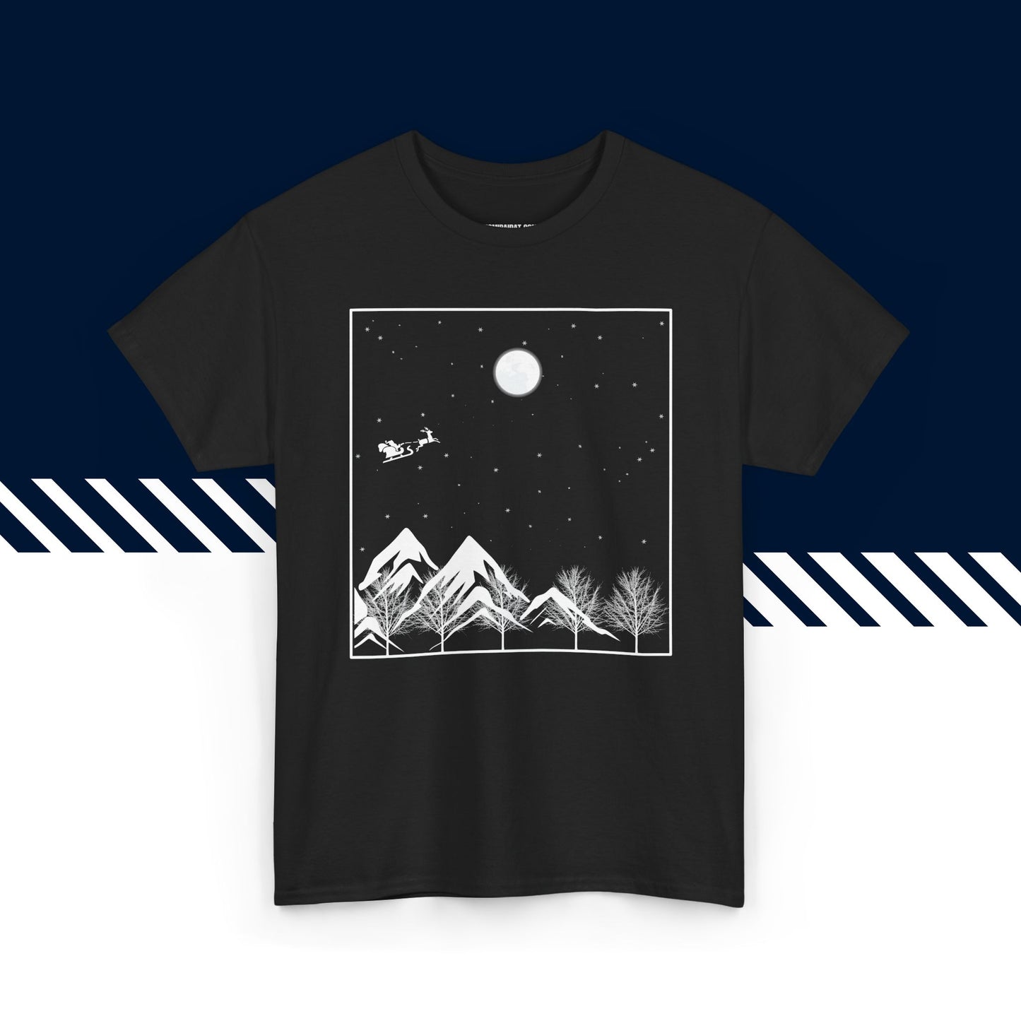 Musta puuvillainen hauskat t-paidat, hauska paita, t-paita lahjaksi, Pukki matkalla -kuvio, unisex-malli.