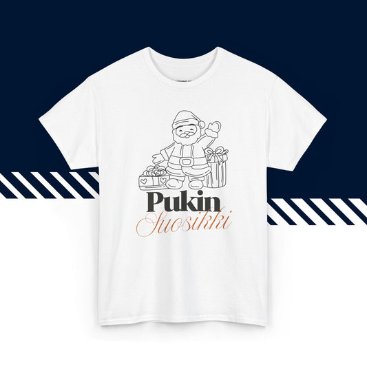 Valkoinen puuvillainen hauskat t-paidat, hauska paita, t-paita lahjaksi, Pukin suosikki -kuvio, unisex-malli.